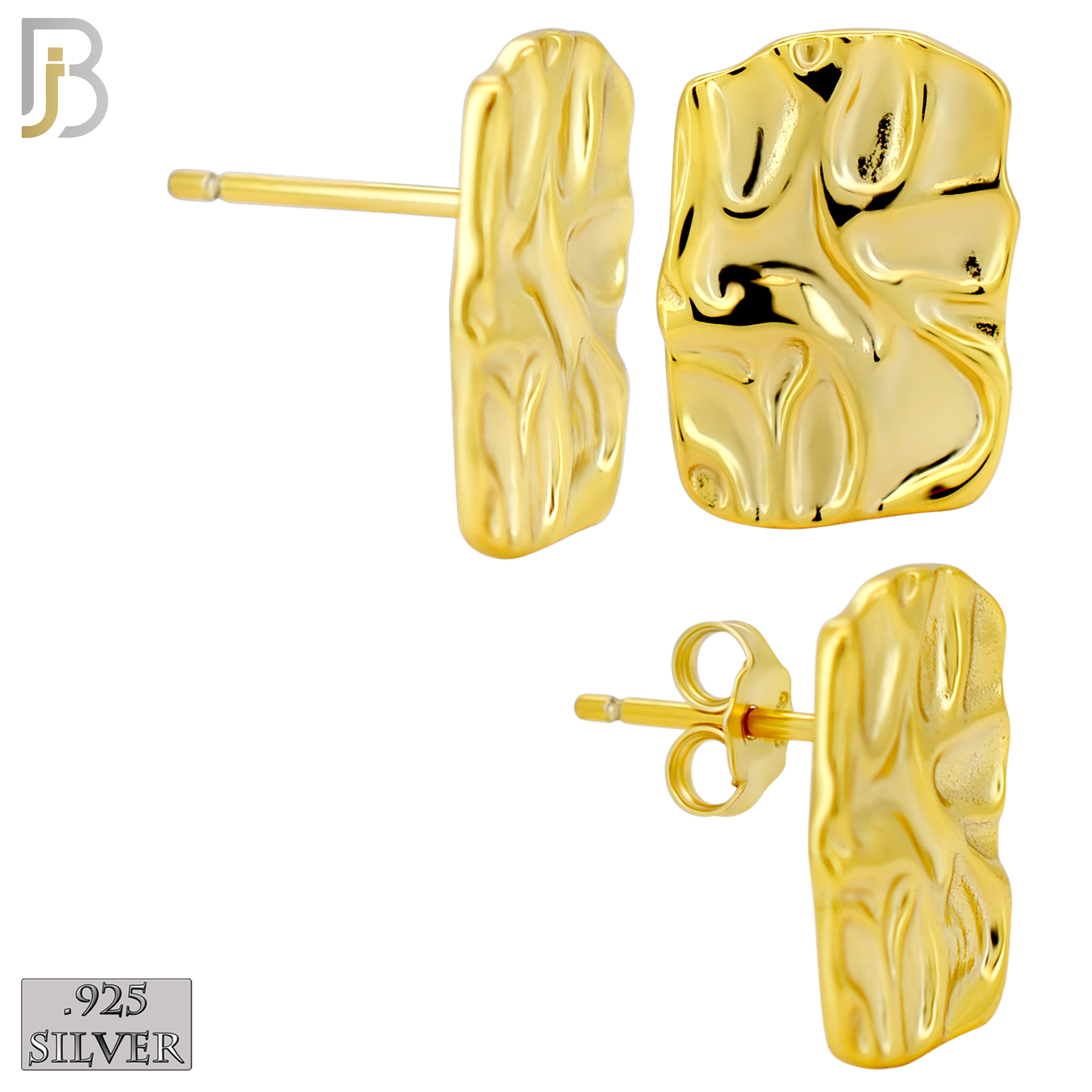 925-ES518 - 925 Sterling Silver Flat (Thin) Rectangle Nugget Push Back Earrings - 10x14mm image