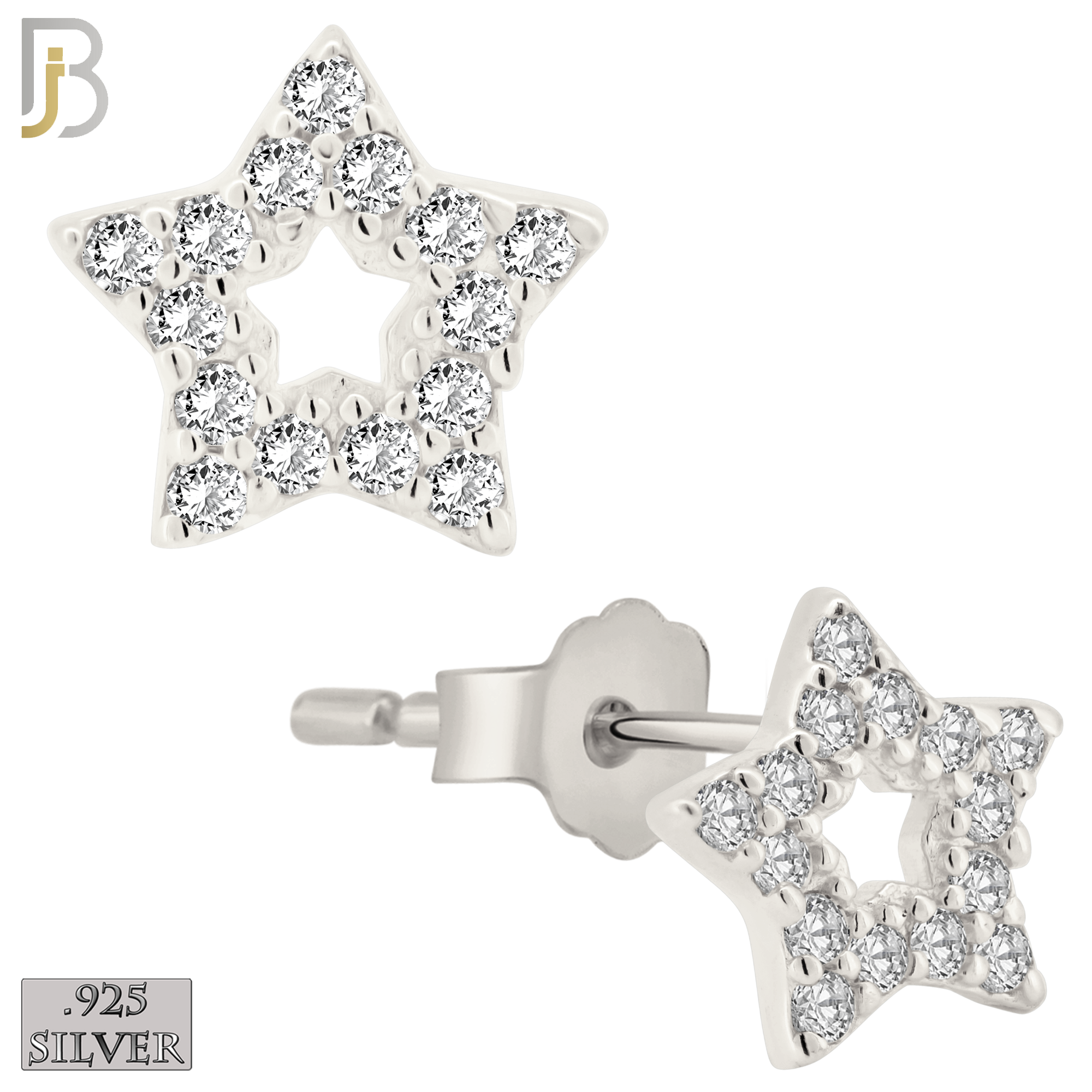 925-ES212 - .925 Sterling Silver Star Earring Stud with Clear Zircon Design image 1