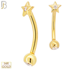 14-EC19 - 14k Yellow Gold Star with CZ Eyebrow Barbell Externally Threaded Screw image 0