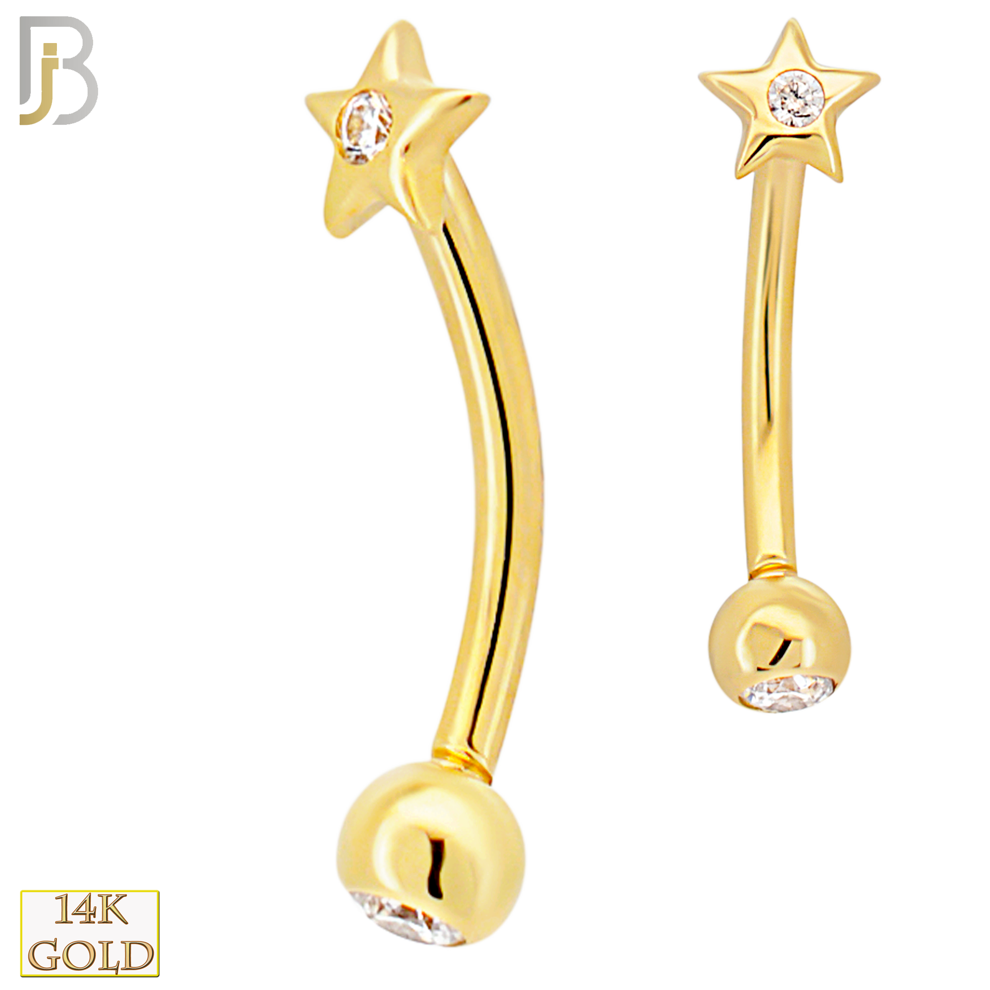 14-EC19 - 14k Yellow Gold Star with CZ Eyebrow Barbell Externally Threaded Screw image 0