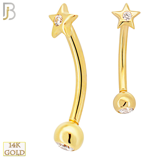 14-EC19 - 14k Yellow Gold Star with CZ Eyebrow Barbell Externally Threaded Screw image 0