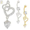 N099  - 316L Stainless Steel Round Zircon with Dangling Linked Hollow Hearts and Heart Shaped Zircon Belly Rings image 0