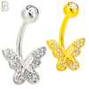 NB112 - 316L Surgical Steel Butterfly CZ studded Belly Ring image 0