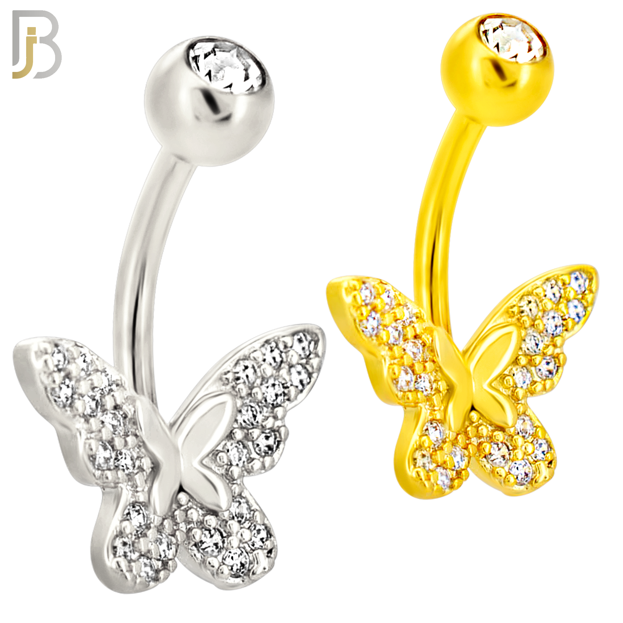 NB112 - 316L Surgical Steel Butterfly CZ studded Belly Ring image 0