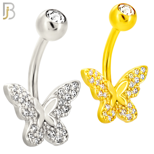 NB112 - 316L Surgical Steel Butterfly CZ studded Belly Ring image 0