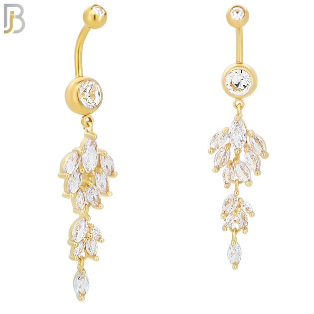 N058 - 316L Stainless Steel Dangling Leaves Design Belly Ring with 5mm Screw Ball Top image 2