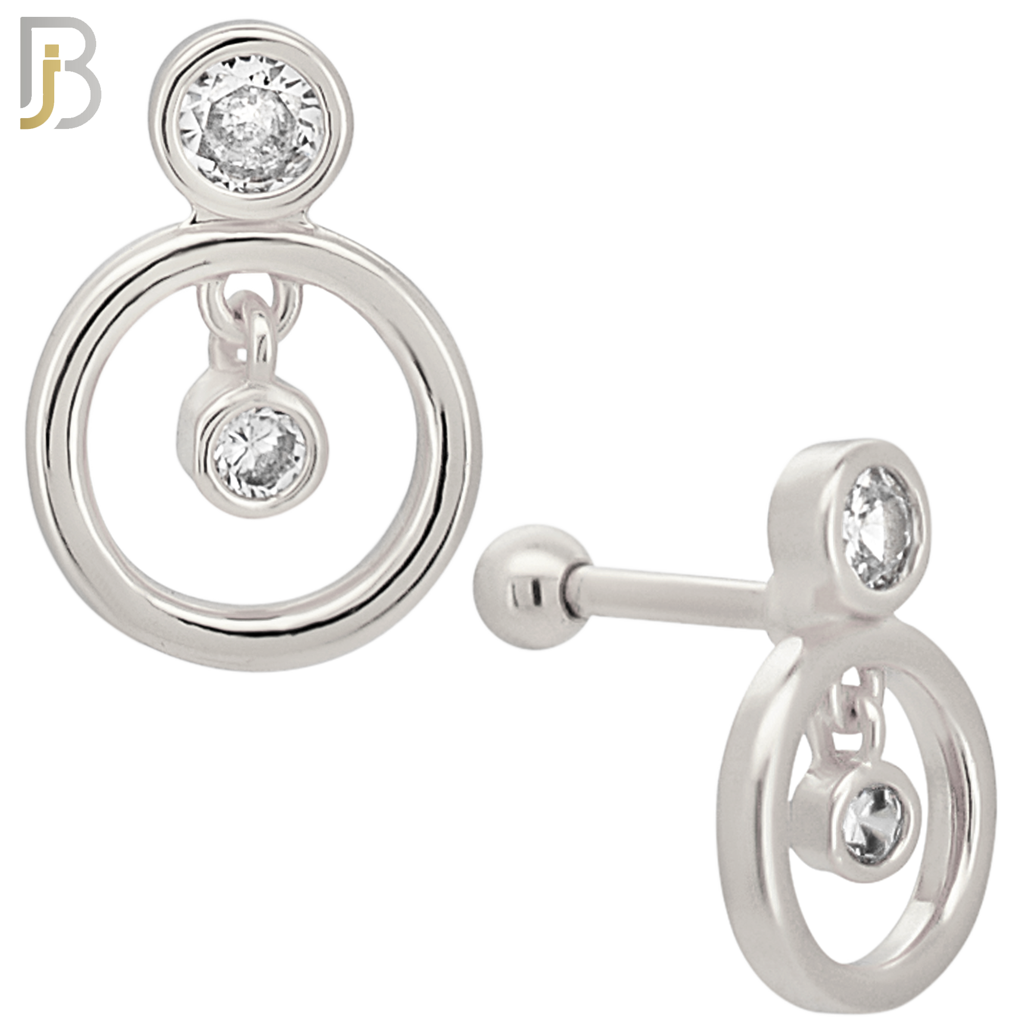 TB35 - 316L Stainless Steel and Brass Dangling Round Zircon in Hollow Ring Design Tragus Barbell Cartilage Piercing Screw Ball (PACK OF 6) image 1