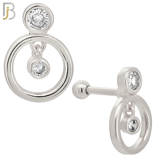 TB35 - 316L Stainless Steel and Brass Dangling Round Zircon in Hollow Ring Design Tragus Barbell Cartilage Piercing Screw Ball (PACK OF 6) image 1