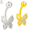 NB109 - 316L Surgical Steel Butterfly CZ studded with Hollow Left Upper Wing Belly Ring image 0
