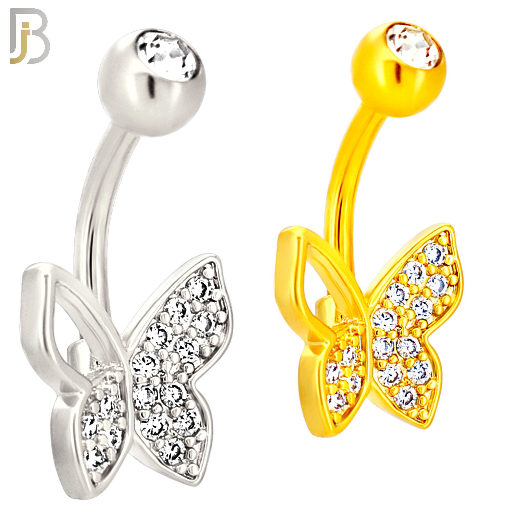 NB109 - 316L Surgical Steel Butterfly CZ studded with Hollow Left Upper Wing Belly Ring image 0
