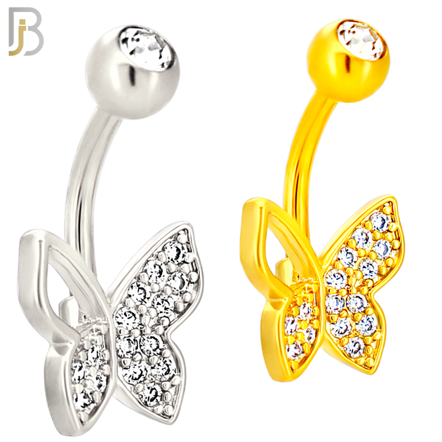 NB109 - 316L Surgical Steel Butterfly CZ studded with Hollow Left Upper Wing Belly Ring image 0