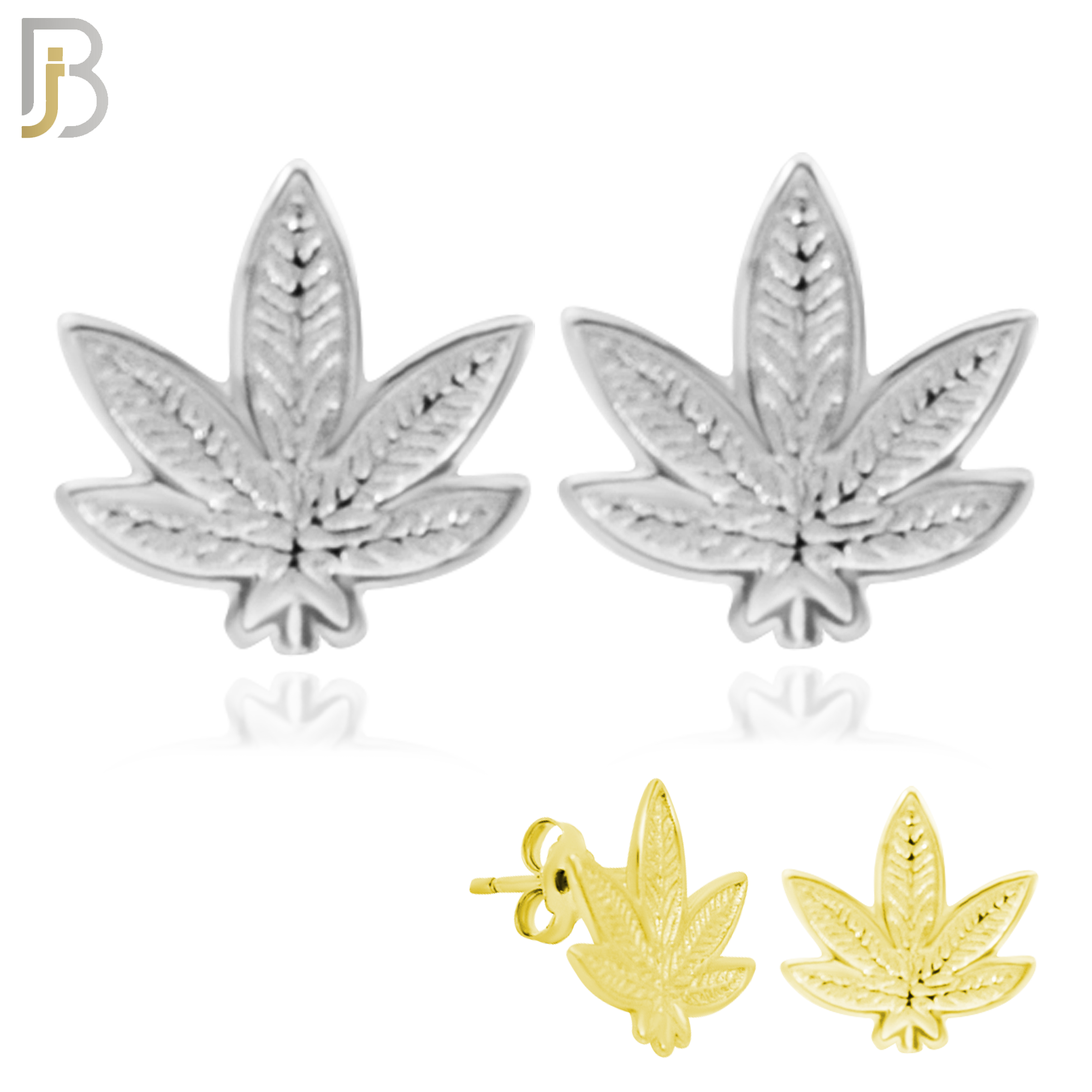 925-ES158 - .925 Sterling Silver Marijuana Leaf Design Earring Stud image 0