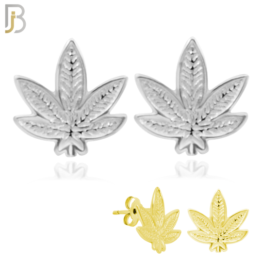 925-ES158 - .925 Sterling Silver Marijuana Leaf Design Earring Stud image 0