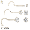 14-NR03D-20 - 20g - 14k Solid Gold Prong Setting Round Natural Diamond Nose Screw, Cork Screw image 1