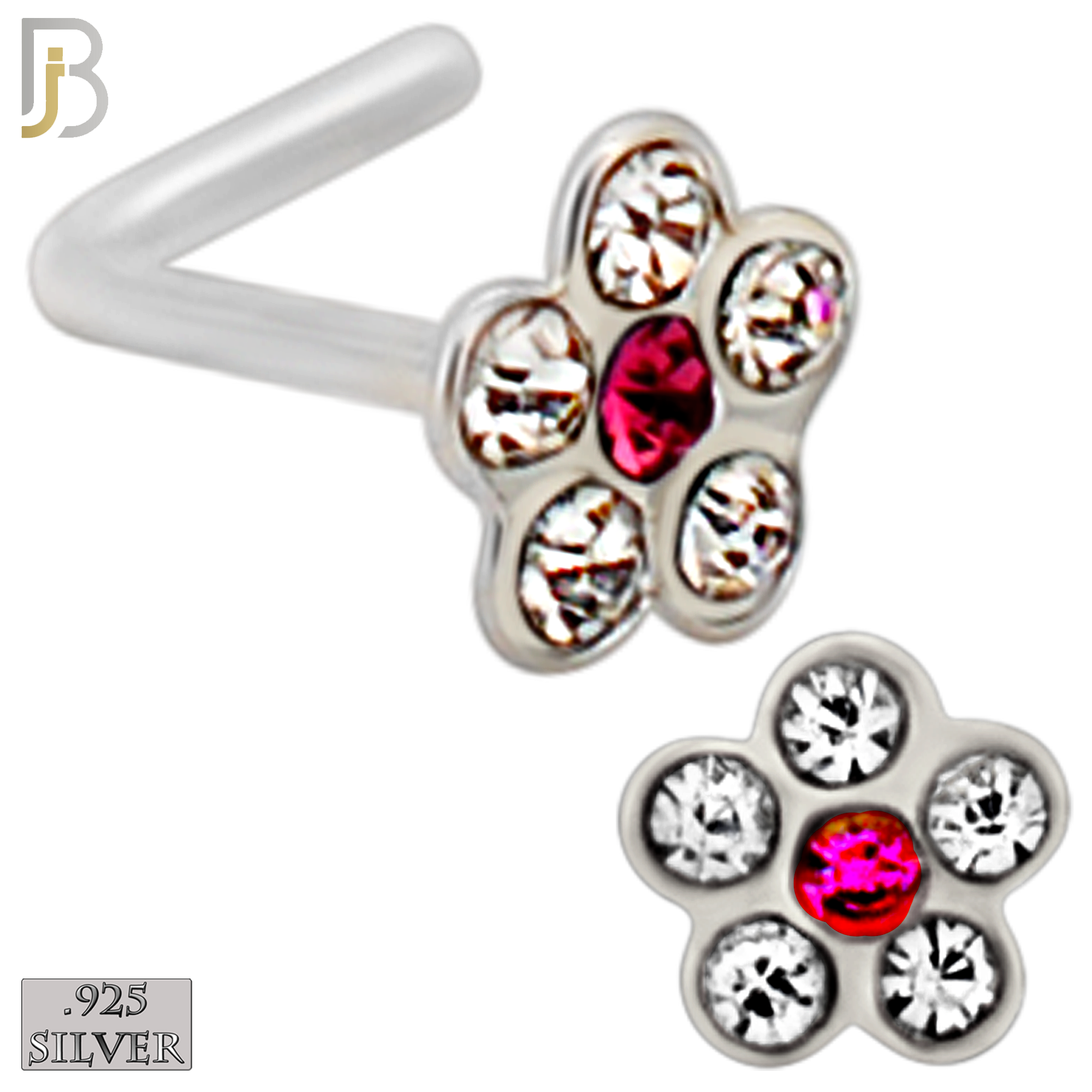 925-PK-NR08LS - 120 pcs, 925 Sterling Silver Nose Studs L Shape, 22g Thickness, Assorted Shape Design Tops Packages image 3