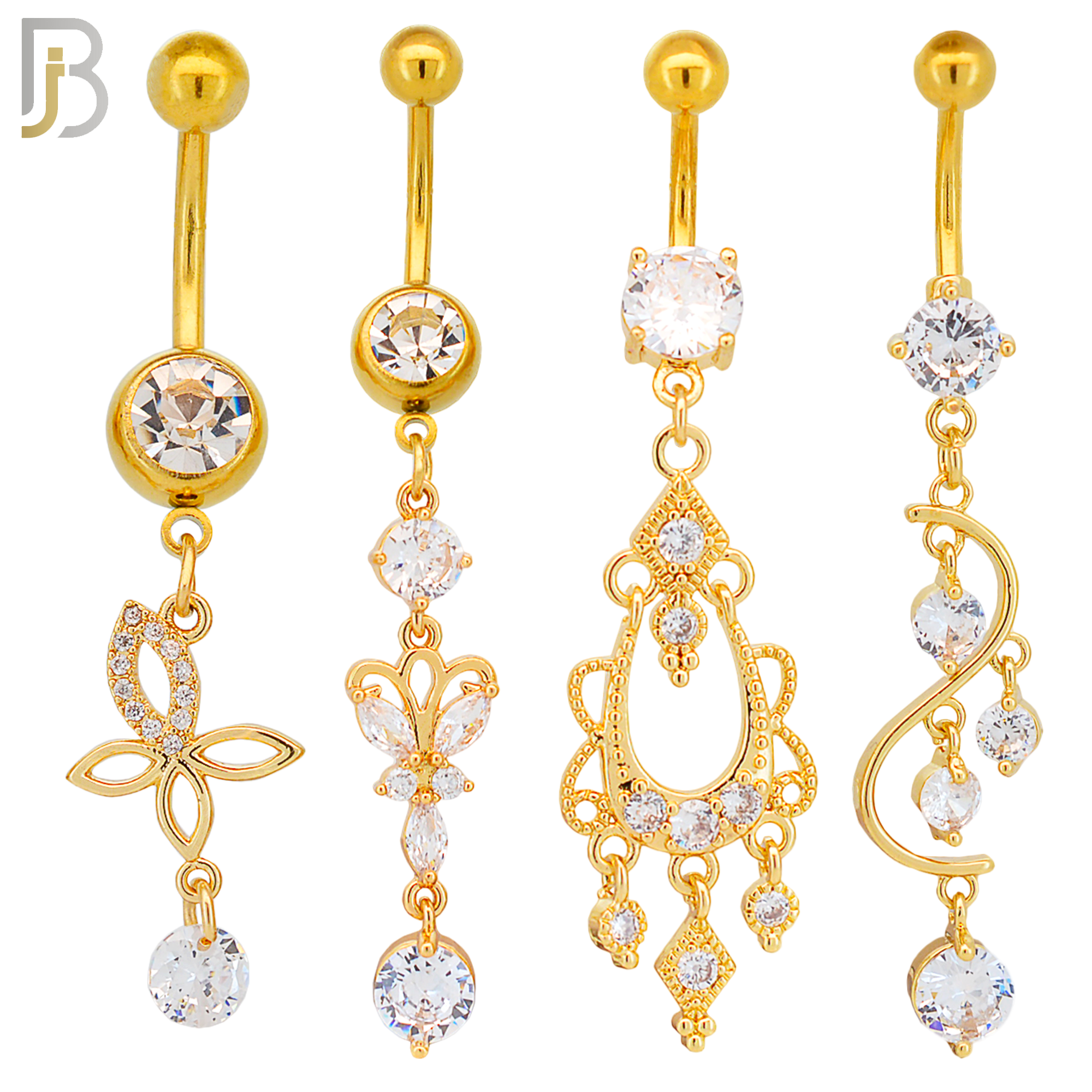 PK-N003 - 316L Surgical Steel Different Designs Dangle Belly Rings - Pack of 16 image 2