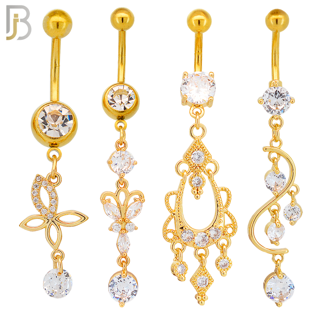 PK-N003 - 316L Surgical Steel Different Designs Dangle Belly Rings - Pack of 16 image 2