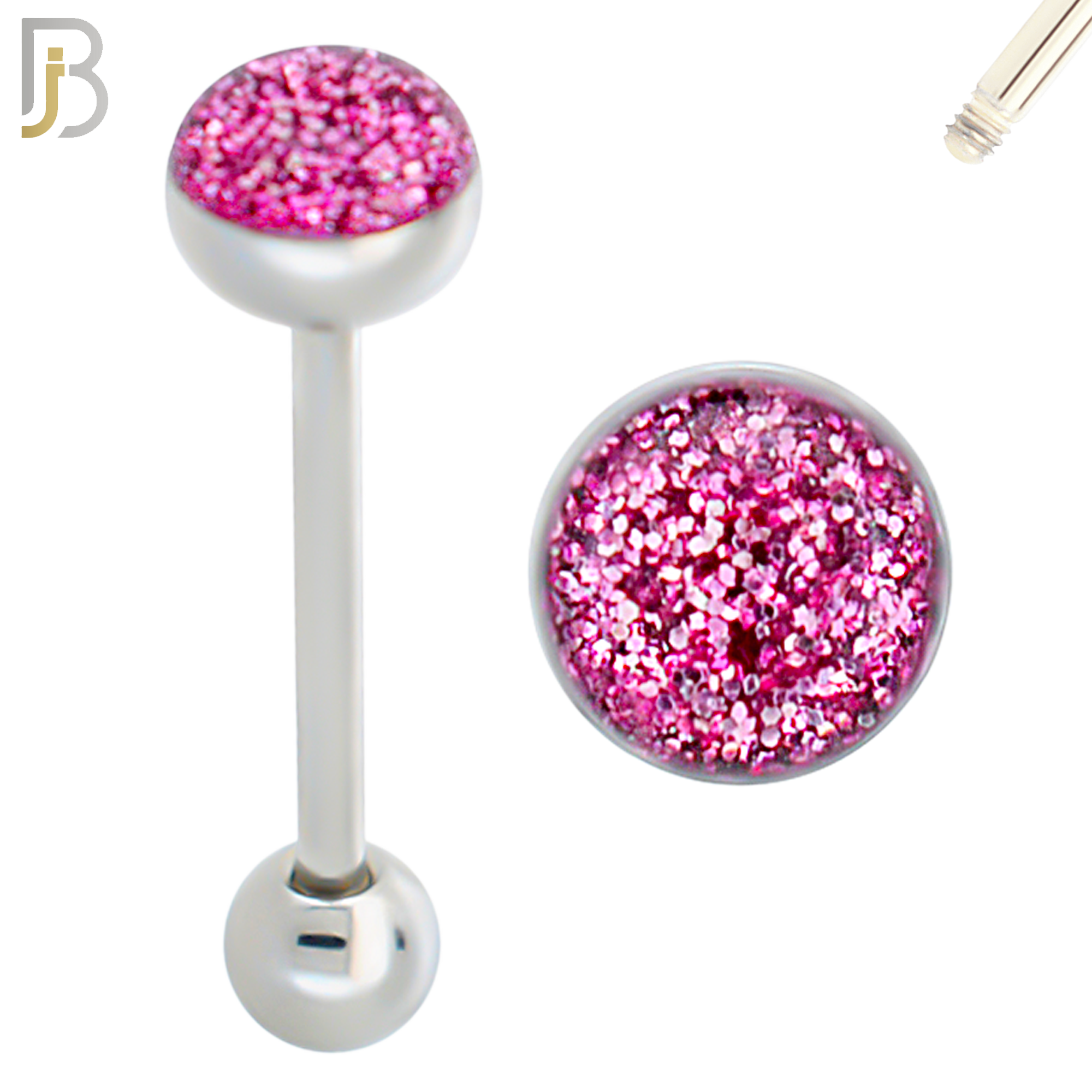 BB06 - 316L Surgical Steel Screw Barbell Glitter Top Mushroom External Threaded (PACK OF 6) image 1