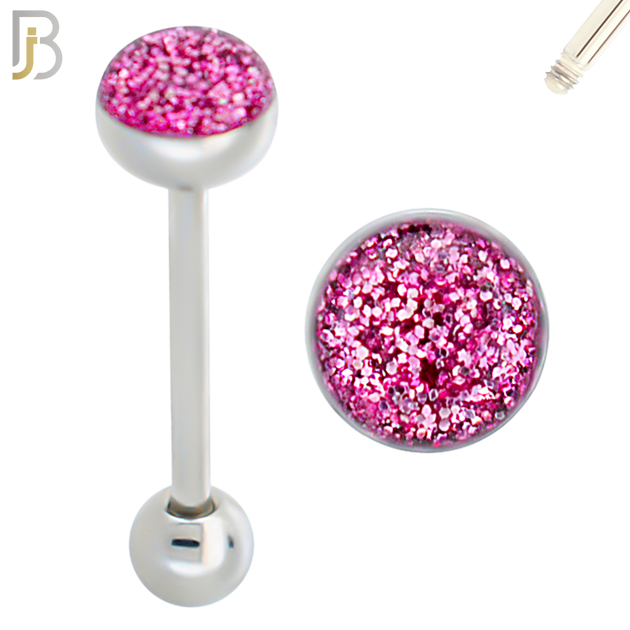 BB06 - 316L Surgical Steel Screw Barbell Glitter Top Mushroom External Threaded (PACK OF 6) image 1