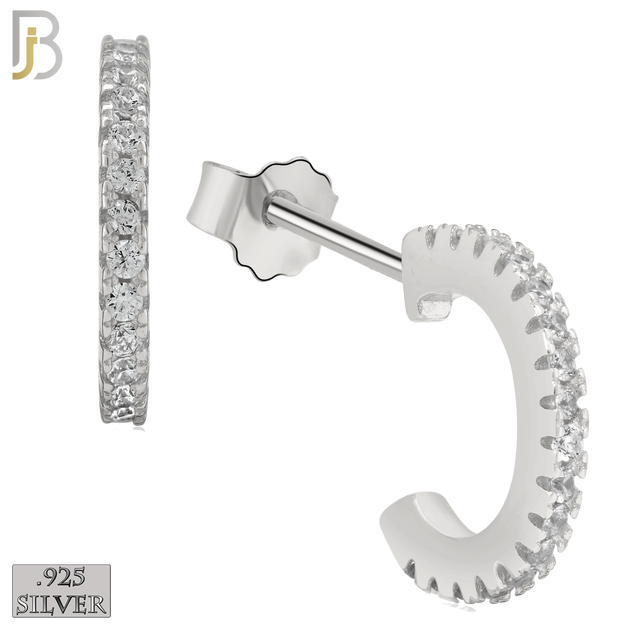 925-ES82 - .925 Sterling Silver Hoops with Zircon Design Earring Stud image 1