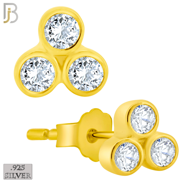 925-ES418 - Push Back - 925 Sterling Silver Three Bezel Set Round CZ in Triangle Stud Earrings image 1