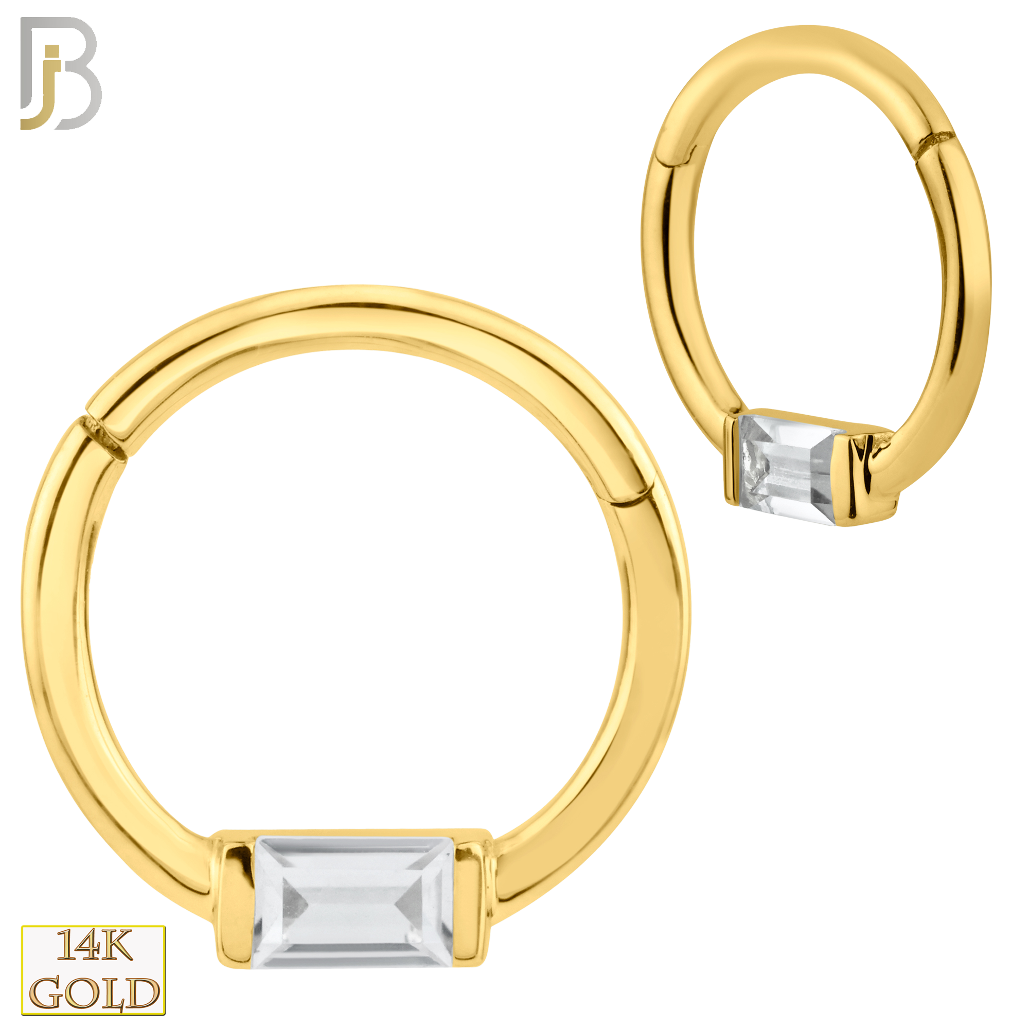 14-CT61 - 14K Solid Gold Hinged Hoops Single Baguette Zircon image 0