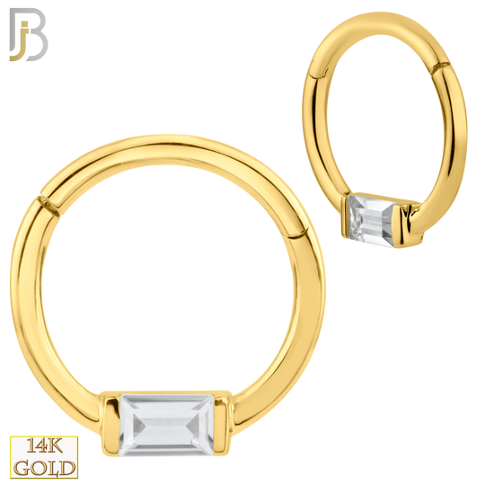 14-CT61 - 14K Solid Gold Hinged Hoops Single Baguette Zircon image 0