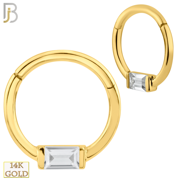 14-CT61 - 14K Solid Gold Hinged Hoops Single Baguette Zircon image 0