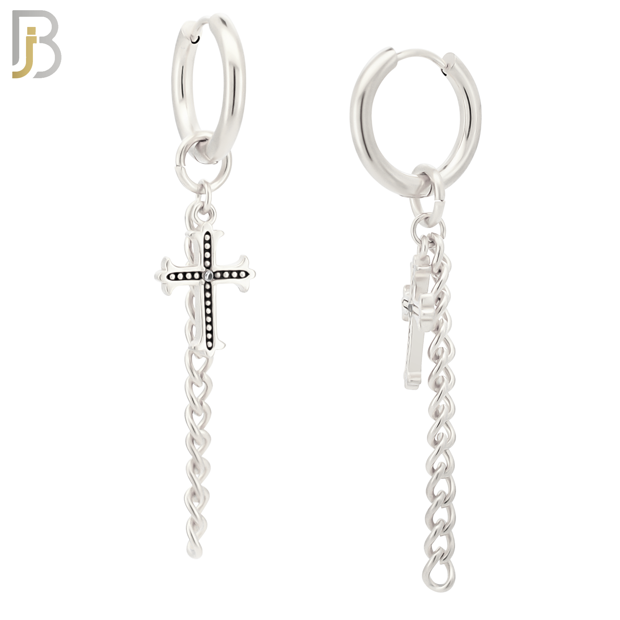 ES286 - 316L Stainless Steel Cross & Long Chain Dangle Drop Hoop Huggies Earrings image 1