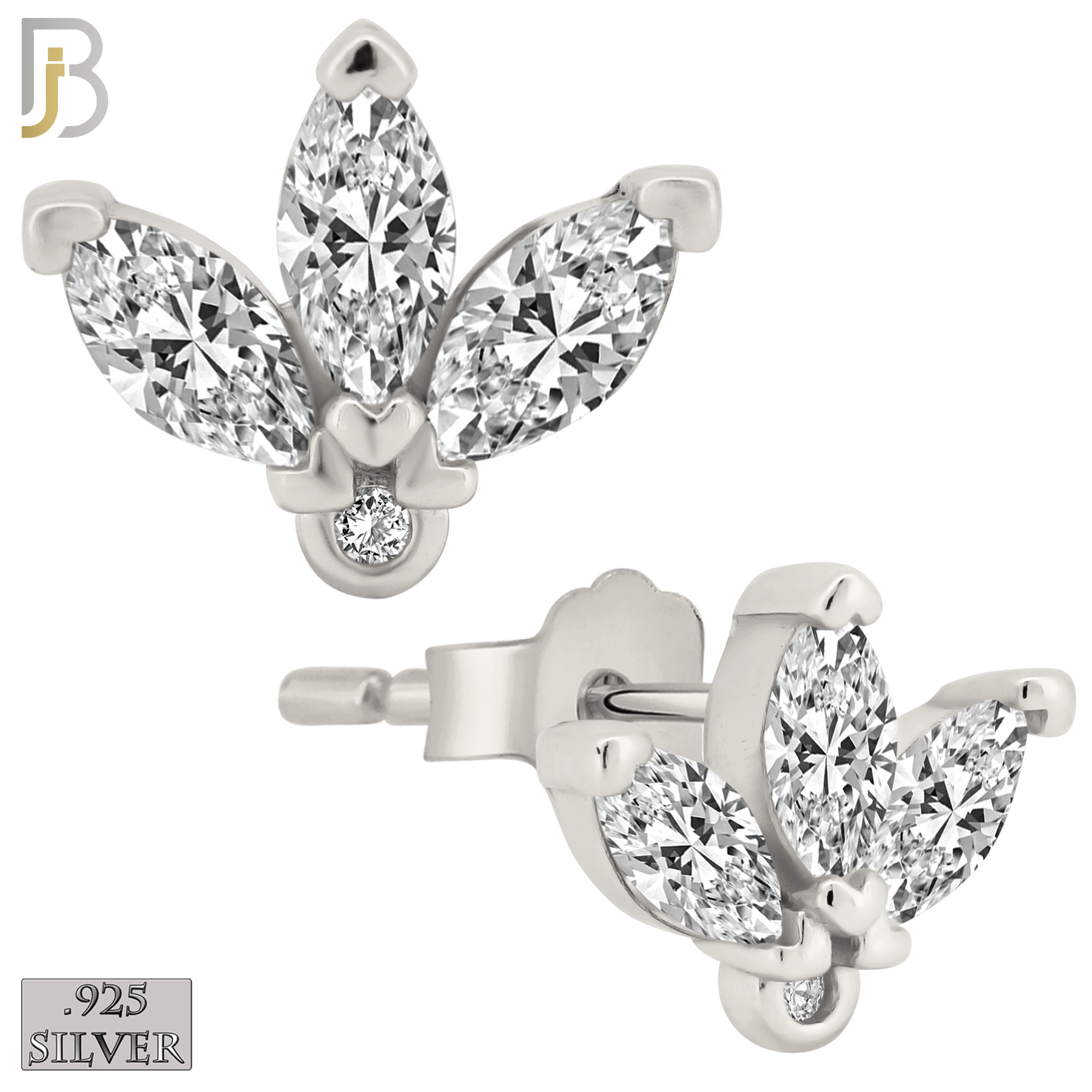 925-ES415 - Push Back - 925 Sterling Silver Three Leaf Stud Earrings image 0