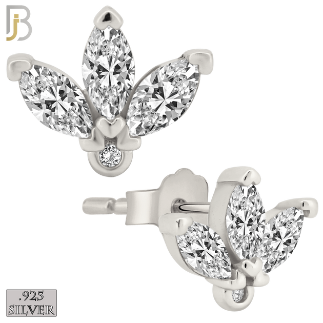 925-ES415 - Push Back - 925 Sterling Silver Three Leaf Stud Earrings image 0