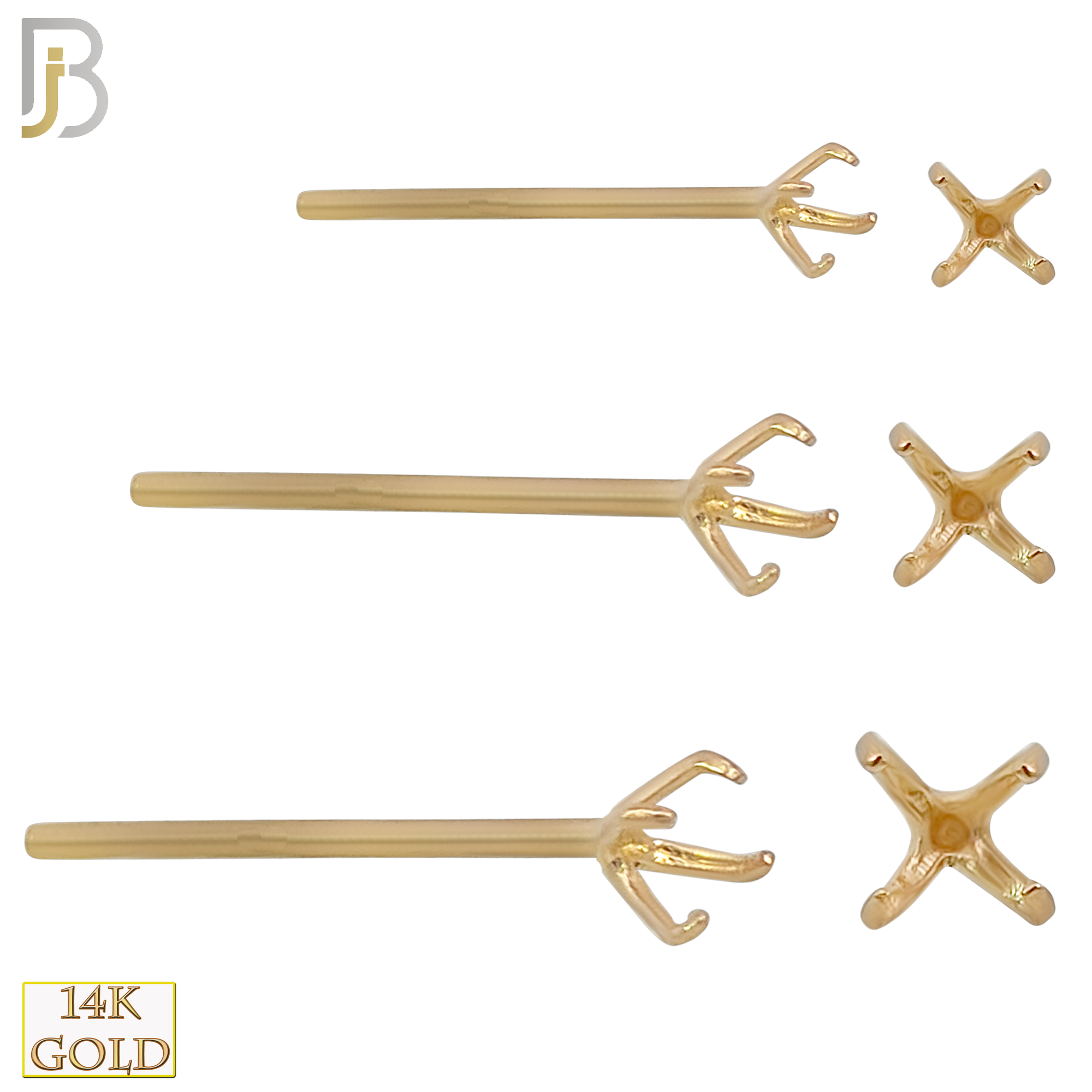 14-NR02Y-20 - 20g Thickness 14k Solid Yellow Gold Prong Setting  Nose Stud Bend-it Yourself, Nose Straight Mounting Only image 0