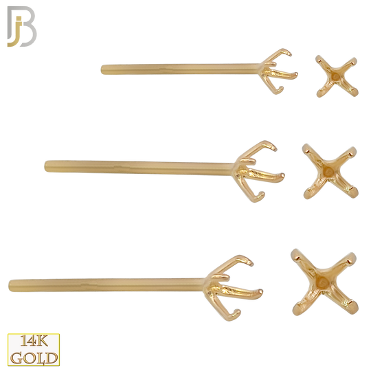 14-NR02Y-20 - 20g Thickness 14k Solid Yellow Gold Prong Setting  Nose Stud Bend-it Yourself, Nose Straight Mounting Only image 0