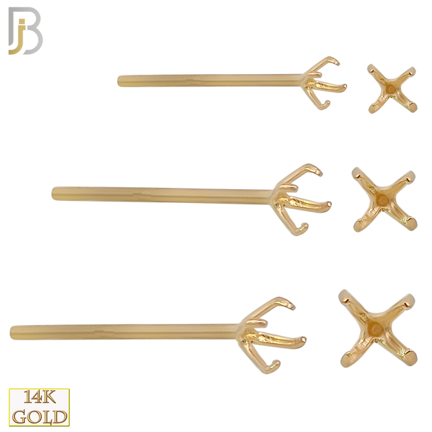 14-NR02Y-20 - 20g Thickness 14k Solid Yellow Gold Prong Setting  Nose Stud Bend-it Yourself, Nose Straight Mounting Only image 0