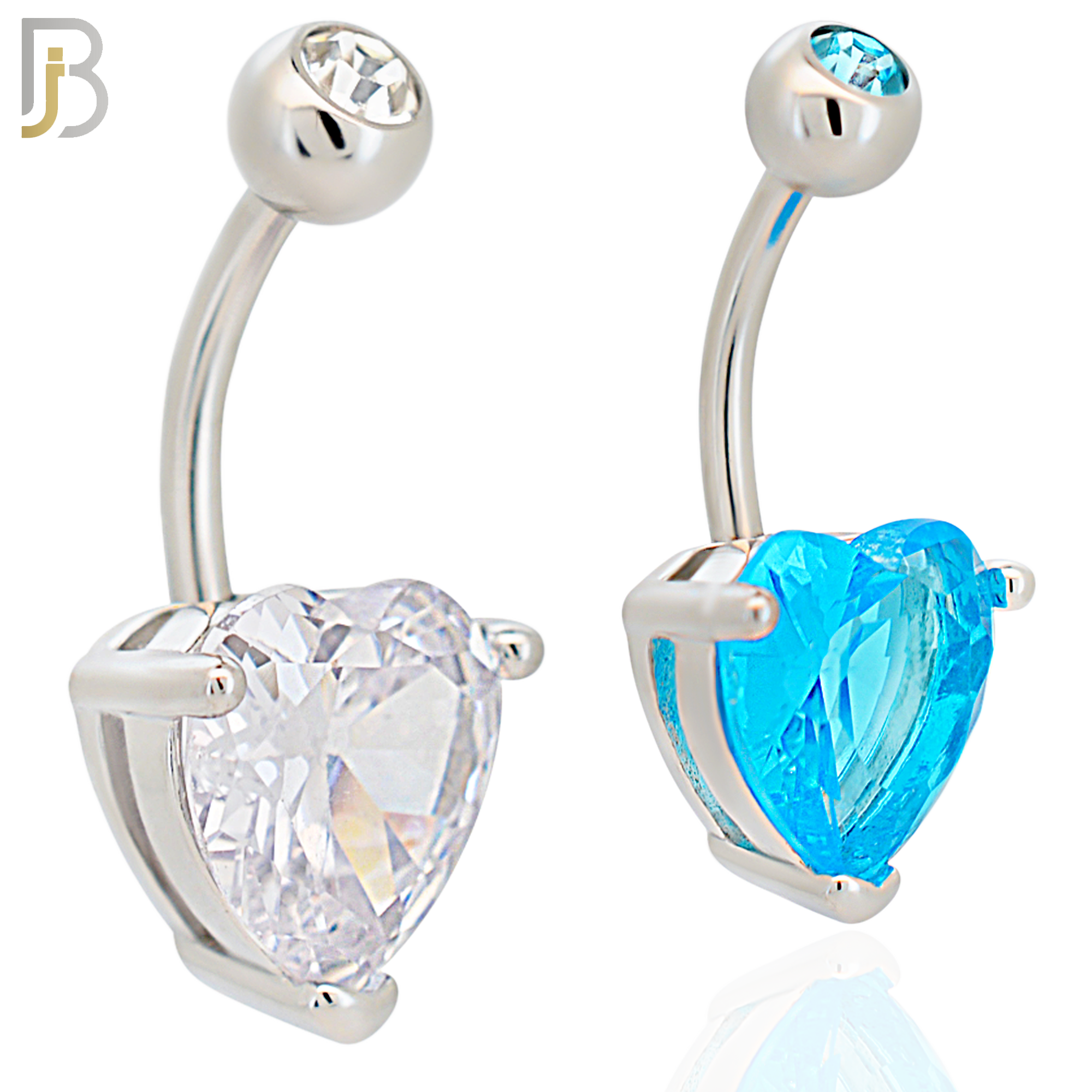 NB73 - 316L Stainless Steel Banana Belly Ring with Prong Set 10mm Heart Shaped Cubic Zirconia image 0