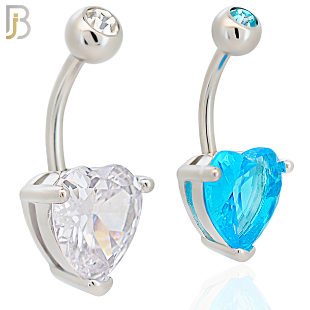 NB73 - 316L Stainless Steel Banana Belly Ring with Prong Set 10mm Heart Shaped Cubic Zirconia image 0