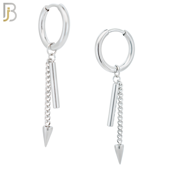 ES294 - 316L Stainless Steel Long Dangle Spike and Horizontal Bar Hoop Earrings image 0