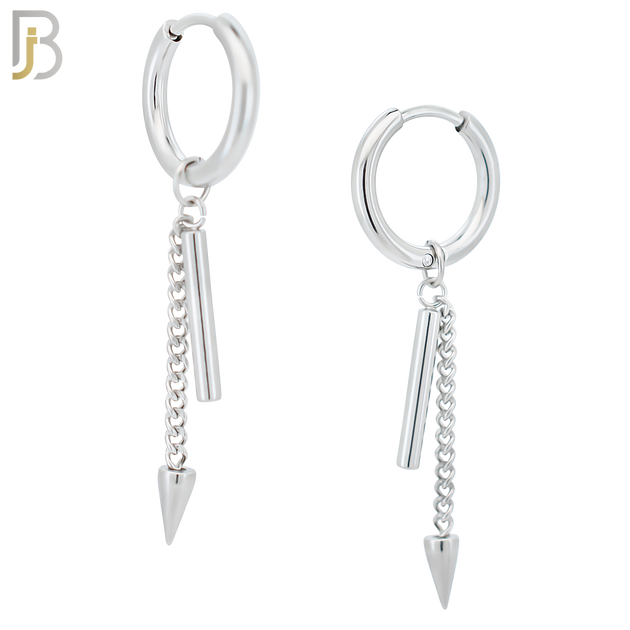 ES294 - 316L Stainless Steel Long Dangle Spike and Horizontal Bar Hoop Earrings image 0
