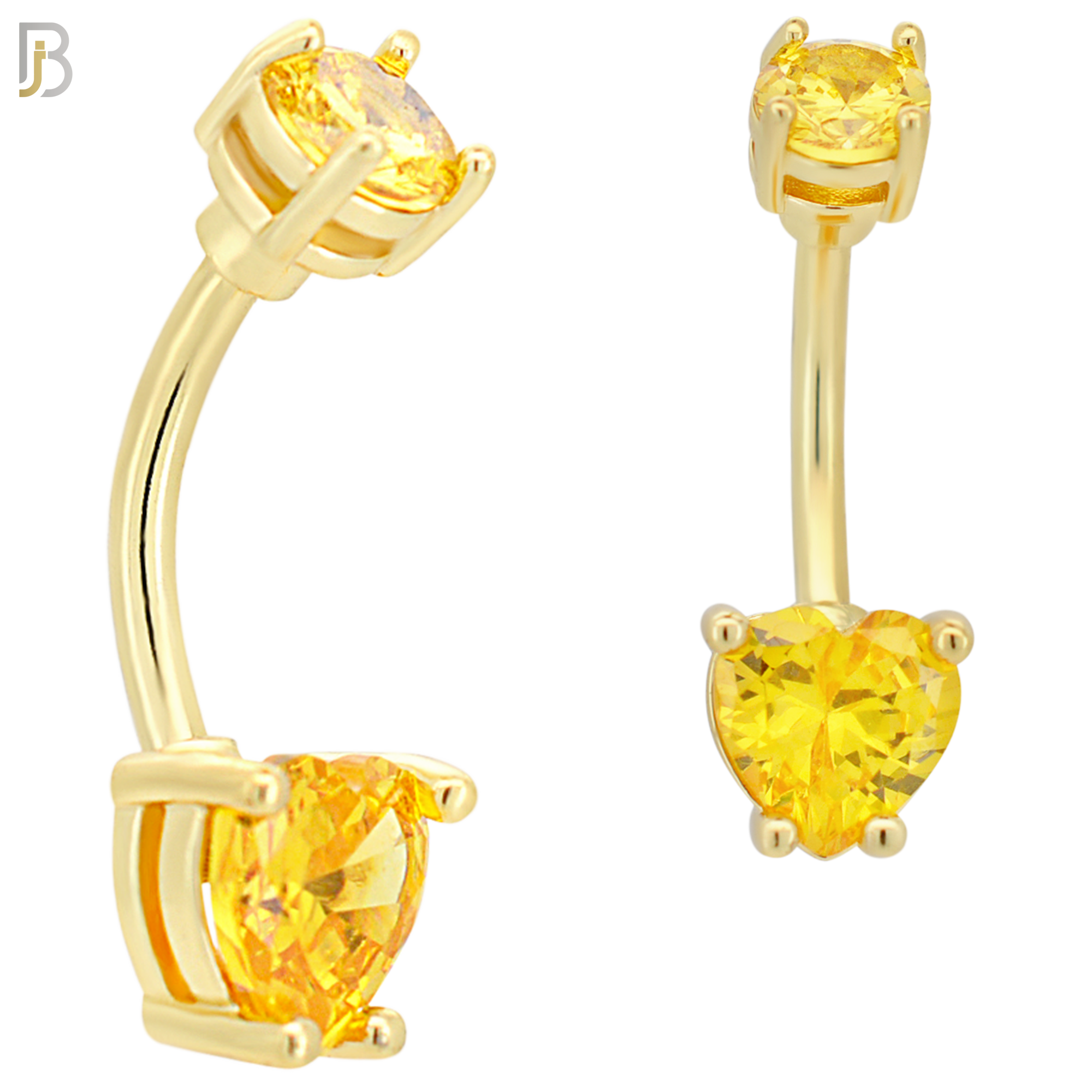 NB06G - 316L Stainless Steel Gold Plated Heart Prong Setting Zircon  Banana Belly Navel Ring (PACK OF 6) image 4