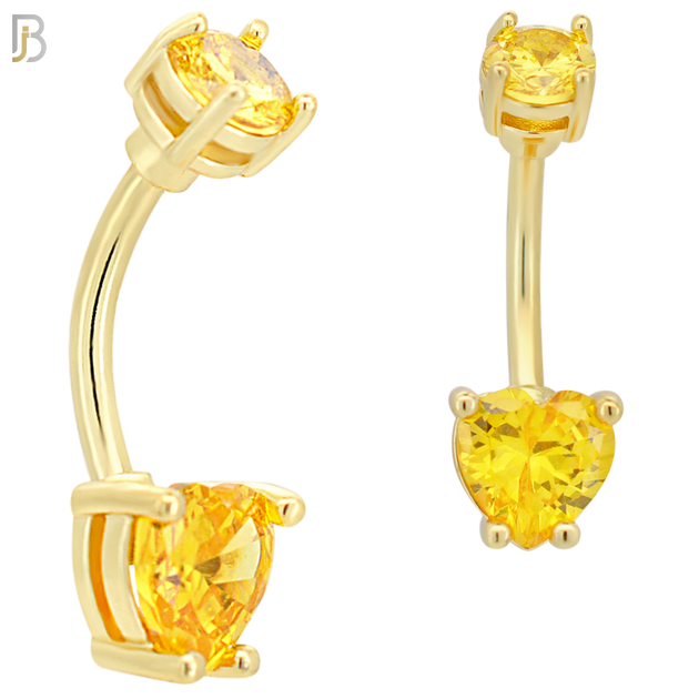 NB06G - 316L Stainless Steel Gold Plated Heart Prong Setting Zircon  Banana Belly Navel Ring (PACK OF 6) image 4