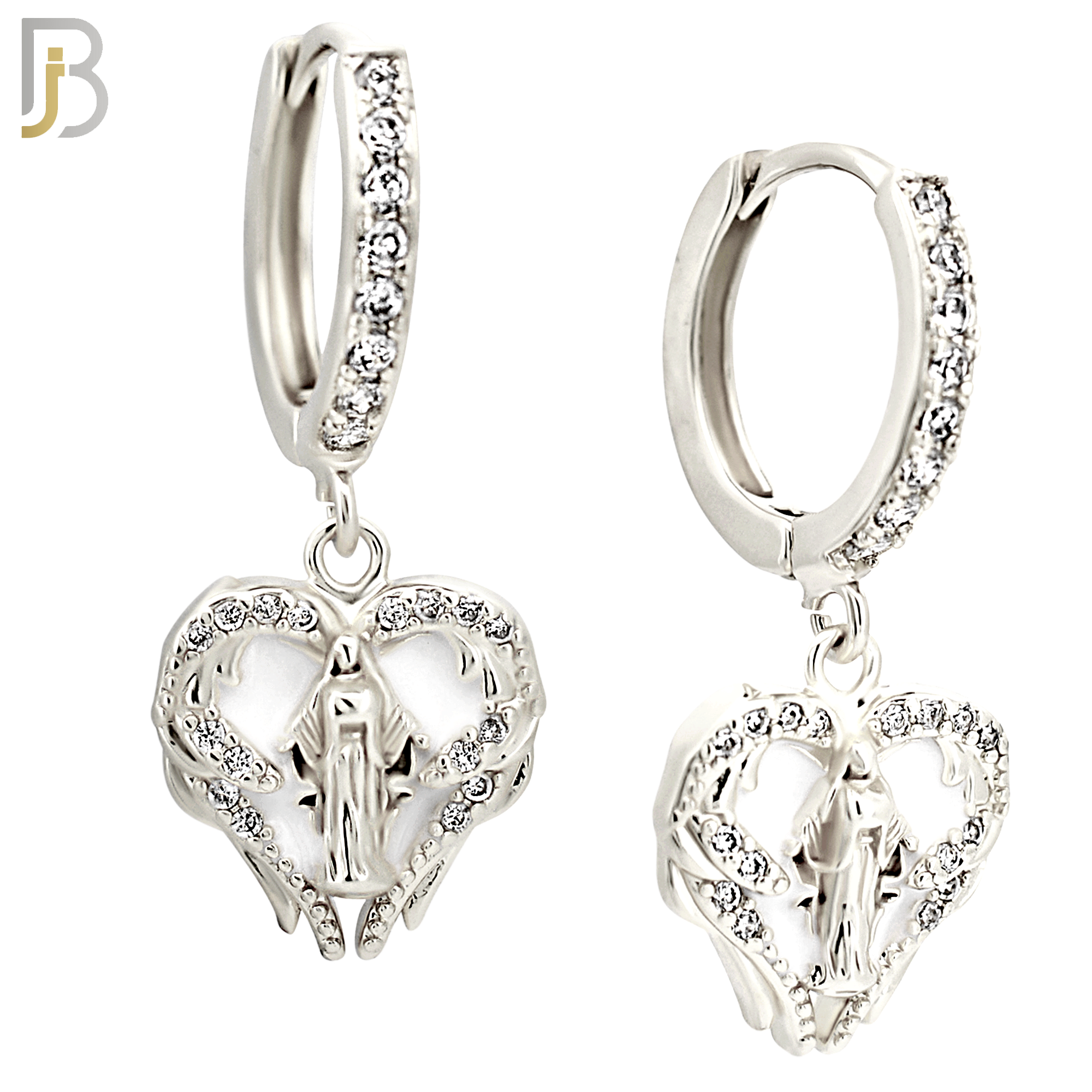 ES497 - 316L Stainless Steel Dangling Virgin Mary Heart Huggies Earrings image 1
