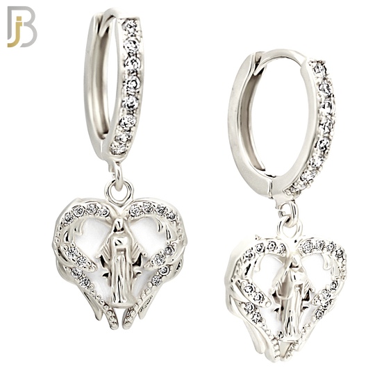 ES497 - 316L Stainless Steel Dangling Virgin Mary Heart Huggies Earrings image 1
