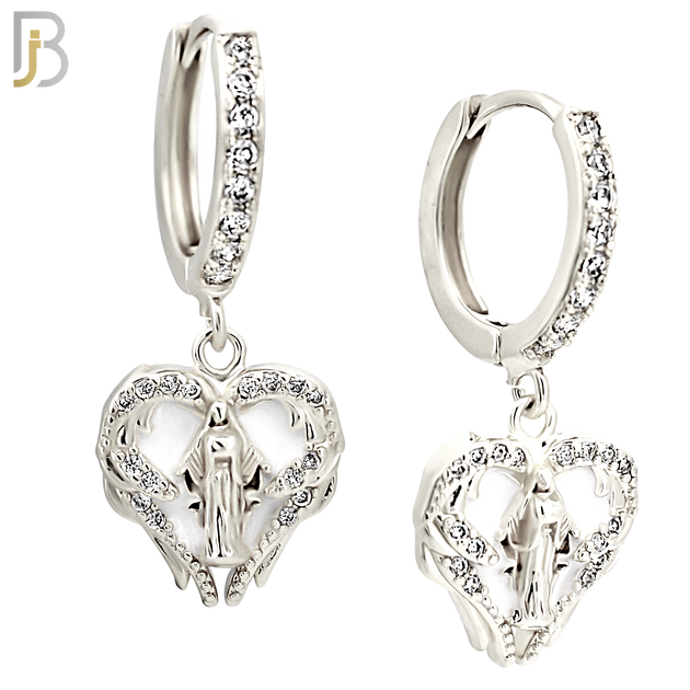 ES497 - 316L Stainless Steel Dangling Virgin Mary Heart Huggies Earrings image 1