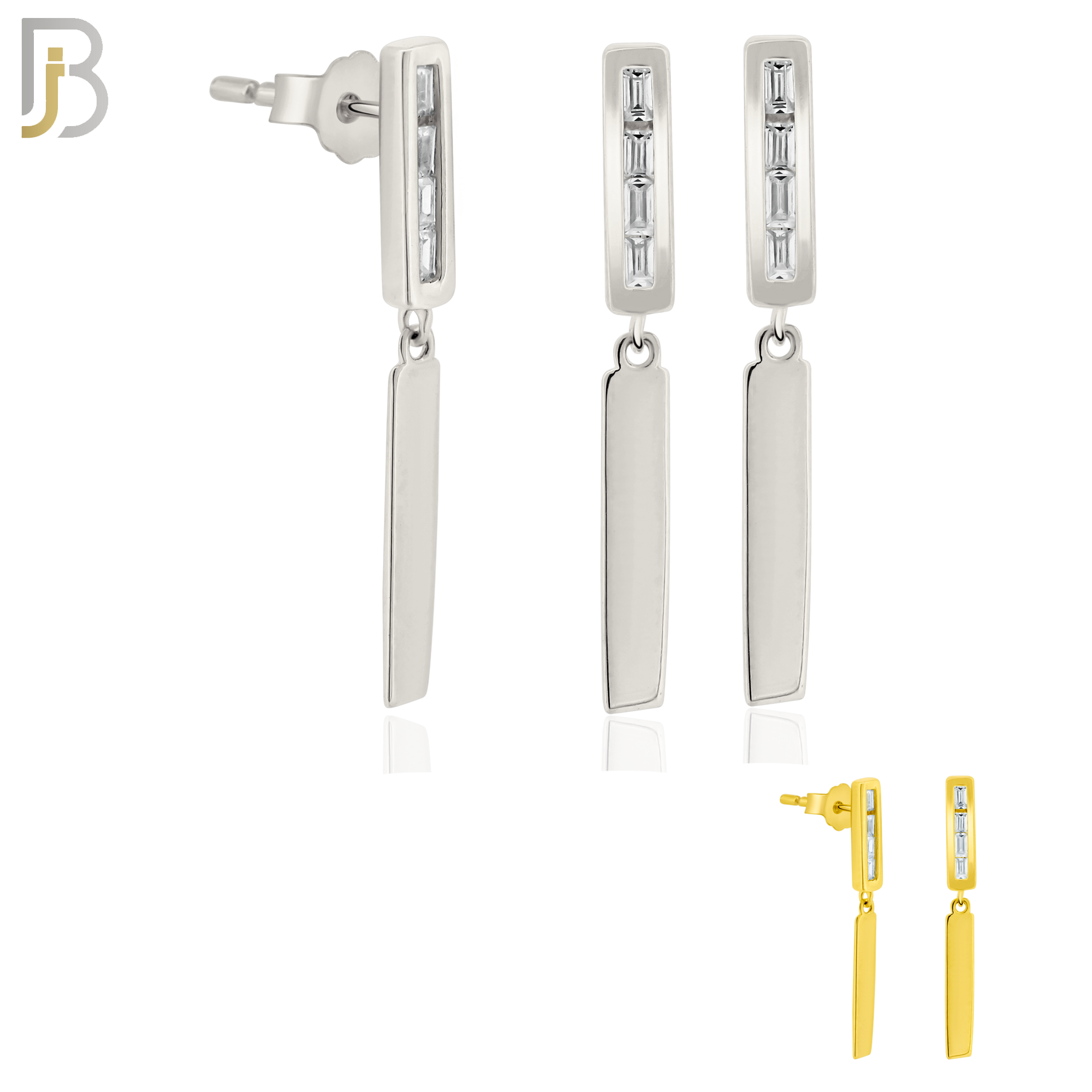 925-ES379 - .925 Sterling Silver Dangling Double Bars with CZ Stud Earrings image 0