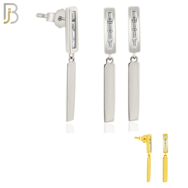 925-ES379 - .925 Sterling Silver Dangling Double Bars with CZ Stud Earrings image 0