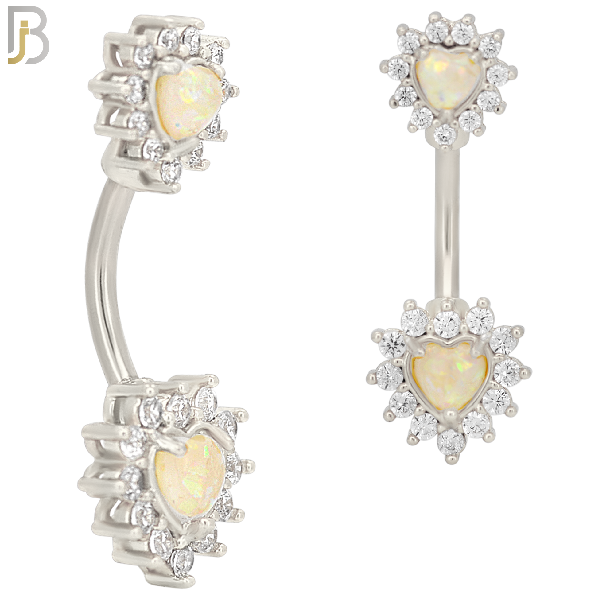 NB39 - 316L Stainless Steel Opal Heart Banana Belly Navel Ring image 2