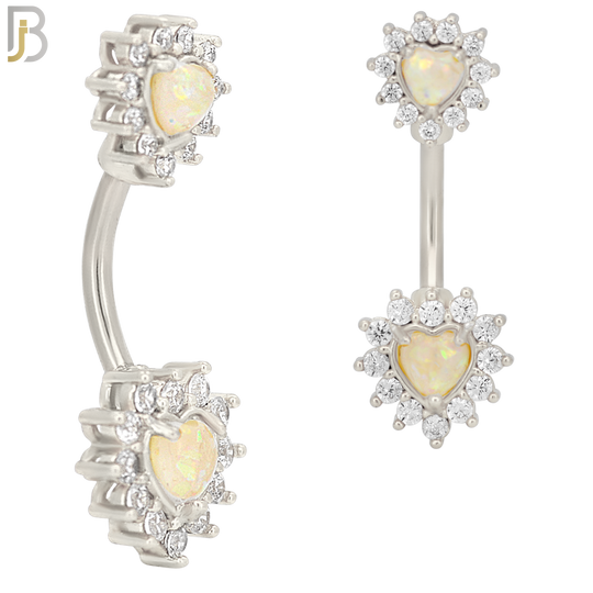 NB39 - 316L Stainless Steel Opal Heart Banana Belly Navel Ring image 2