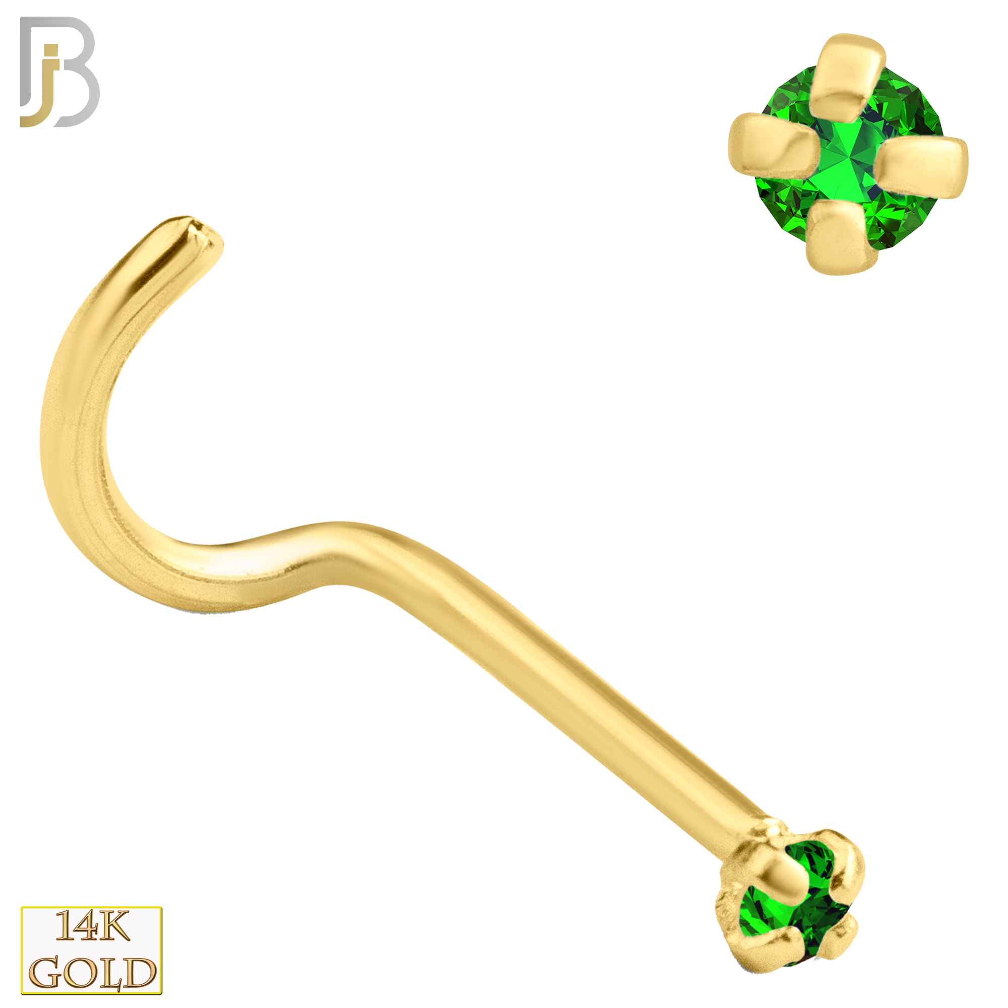 14-NR03YTE-20 - 14K Gold Nose Screw with Tanzanian Emerald Stone - 1.5mm image