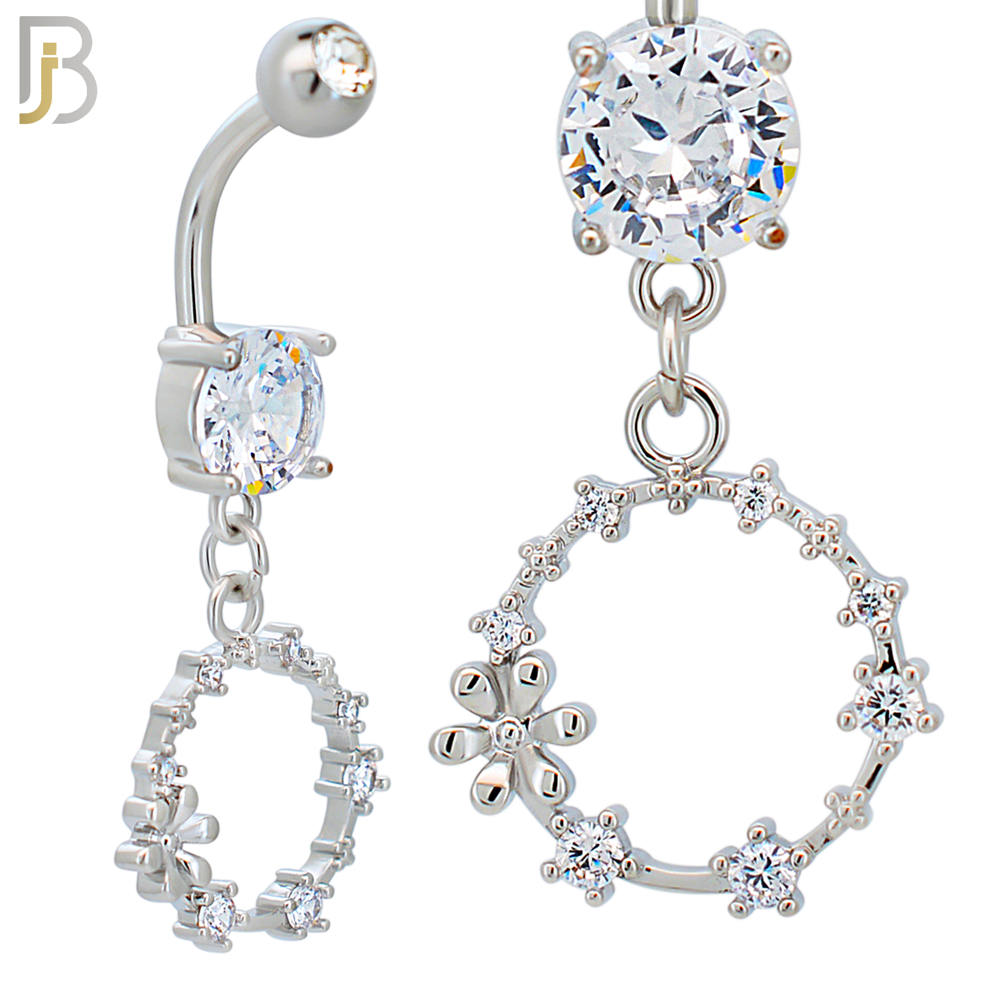 N0114  - 316L Stainless Steel Dangling Star Constellation with Zircon Belly Ring and 5mm Screw Ball - Steel image