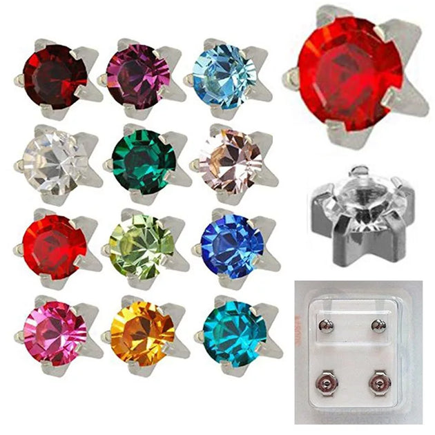 113 - 316L Surgical Steel Assorted Birthstone Caflon Prong Star Piercing Earrings Pack of 12 image